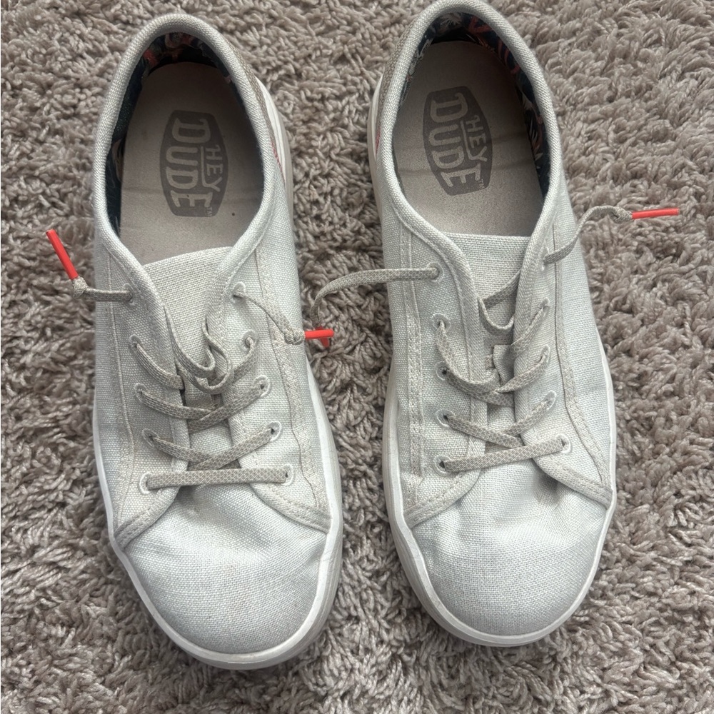 Hey Dude Light Gray Canvas Slip-On Sneakers with Subtle Lace Detail